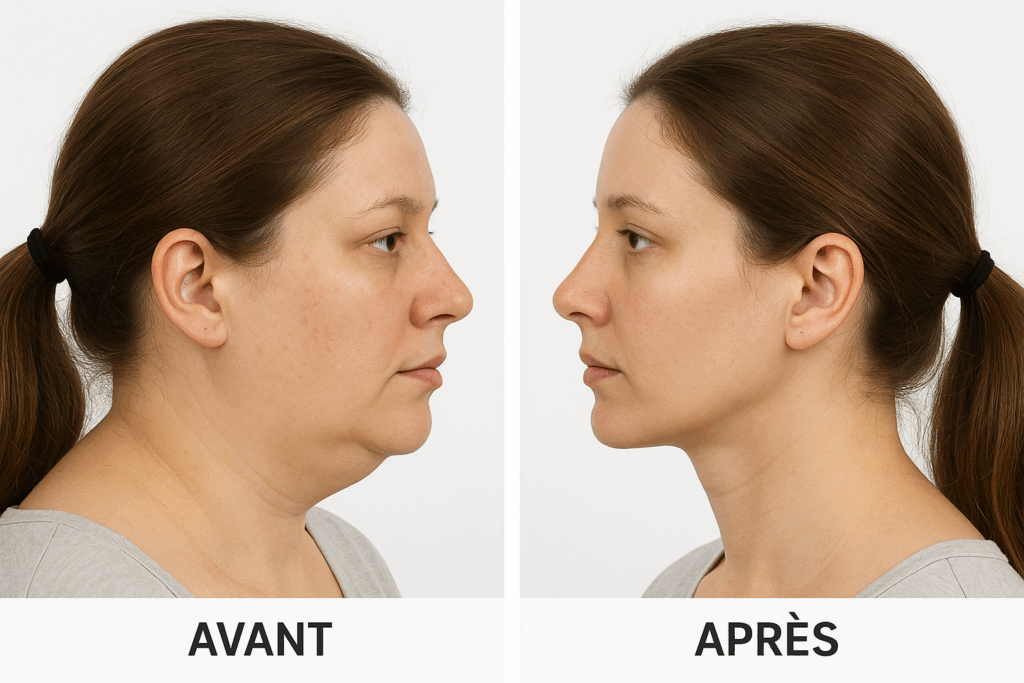 Résultat avant et après une liposuccion du menton
