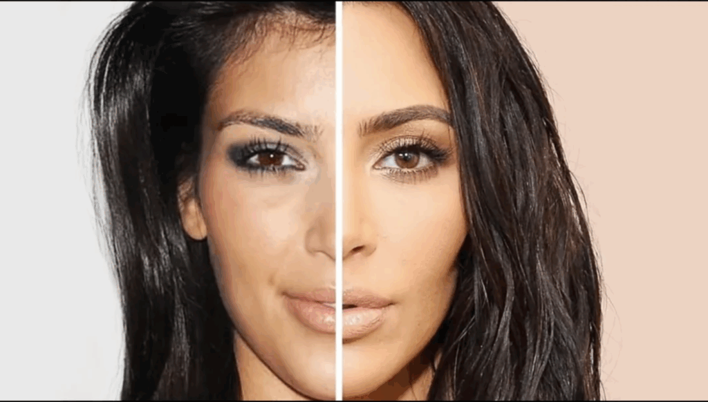 comparaison avant et après du visage de Kim Kardashian
